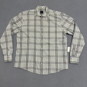 johnnie-O Performance Plaid Button Down Shirt Long Sleeve Gray Blue Mens Size L